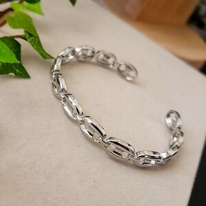 Silver Mariner's Chain Link Open End Cuff Bracelet Stainless Steel